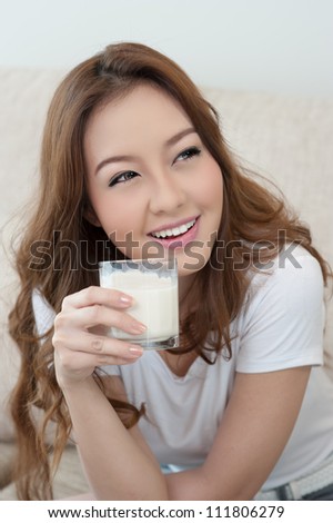 Asian Young Women Drinking Milk