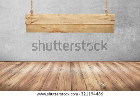 Wood table with hanging wooden sign