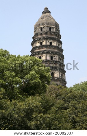 Tiger hill pagoda in Suzhou. This pagoda is the Chinese equivalent of the tower of Pisa.