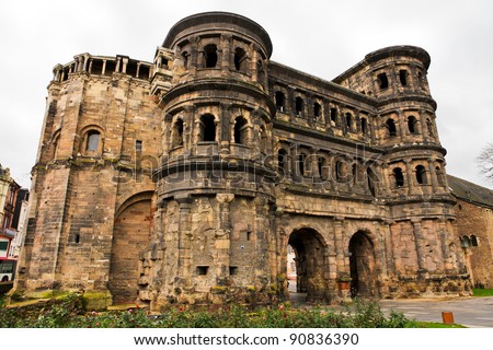 Porta Nigra in Trier, a famous Roman gate and landmark of the oldest city in Germany.