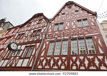 Fachwerkhause in Trier, typical medieval architectural style in Trier, oldest city of Germany.