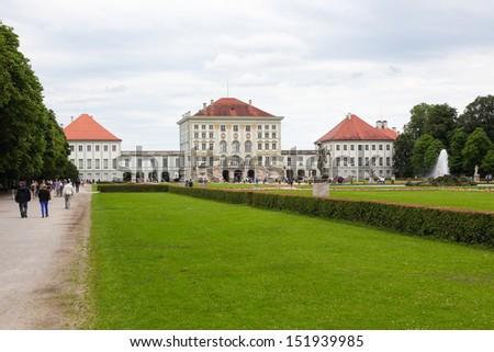 MUNICH, GERMANY - JUNE 23: Unidentified people at Nymphenburg Palace, the summer residence of the Bavarian kings, in Munich, Austria on June 23, 2013. This palace welcomes 300,000 visitors per year