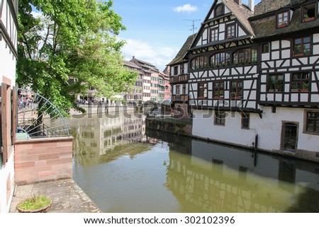 STRASBOURG, FRANCE - MAY 9, 2015:  Half-timbered houses in the district Petite France in Strasbourg, capital of the Alsace region in France.