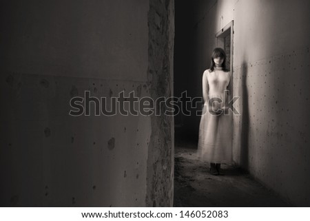 Horror movie scene:corridor girl