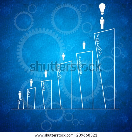 Team work ideas leading to a big idea and business success. Chart with male figure on it