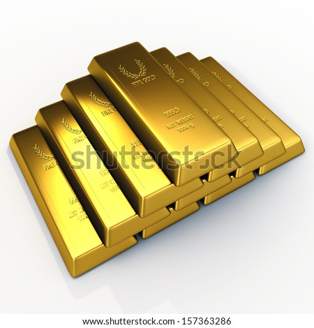 3d gold bullion in isolated background with work paths, clipping paths included