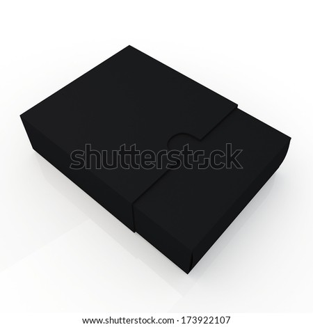 3d black container for products blank template and cut edge for sliding option in isolated background with work paths, clipping paths included