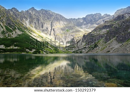 view of beautiful Black Pond Gasienicowy in Tatra Mountains, Poland