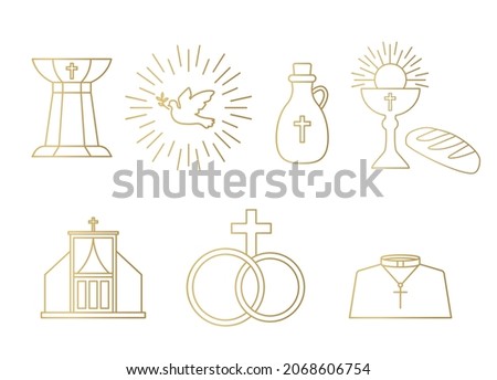 golden seven sacraments of the Catholic Church icons- vector illustration Stock foto © 