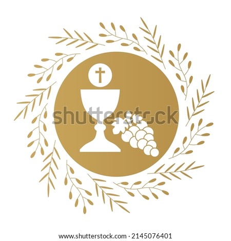 golden Holy Communion invitation design template -vector illustration
