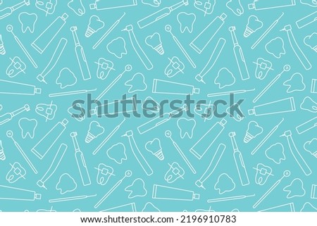 seamless pattern with dental pattern, toothbrush, implant, tooth bracket, paste, dentist tools outline icons- vector illustration