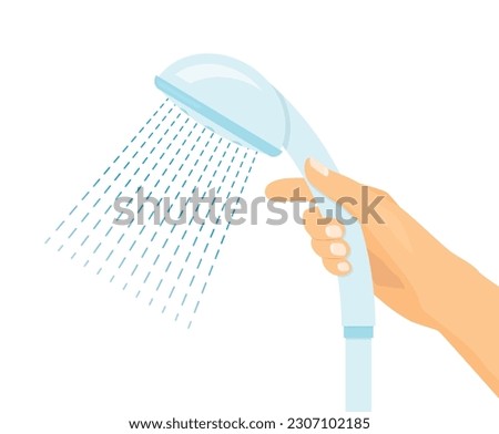 hand holding shower head with stream of water- vector illustration