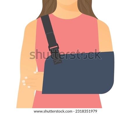woman wear sling on broken arm- vector illustration