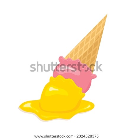 ice cream in a waffle cone upside down and melting - vector illustration- vector illustration