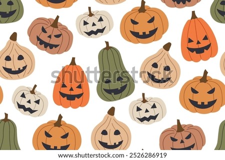 Halloween Jack o lantern pumpkins seamless pattern- vector illustration