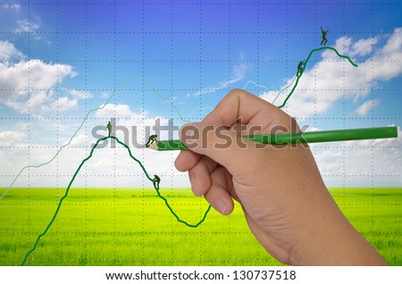 business concept  drawing financial graph and helping businessman