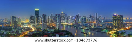 Landscape of Bangkok. Night view of Bangkok property. River at dusk, HDR images.
