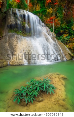 Beautiful Deep Forest Mae Kae Waterfall in the forest unseen Ngao district, Lampang, Thailand.