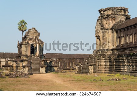 Siem Reap, Cambodia - Feb 5 2015: Angkor Wat. a famous Historical site(UNESCO World Heritage Site) in Angkor, Siem Reap, Cambodia.