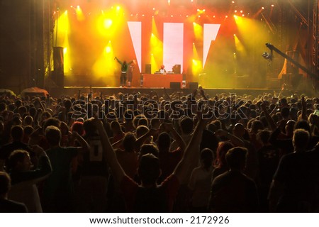DJ music concert. Blur crowd people
