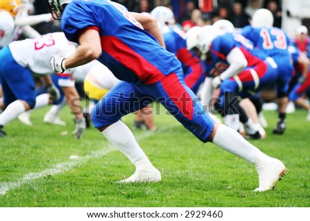 American football sport concept. Team  player run pose