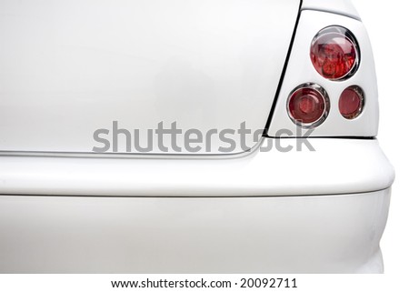 Rear red lights on plain white car. Car styling and tuning concept with copy space