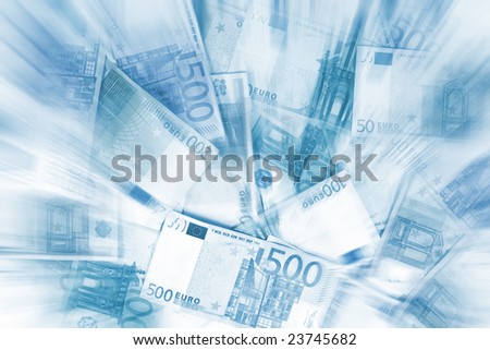Blue Euro money. Bank notes arrangement of EU currency