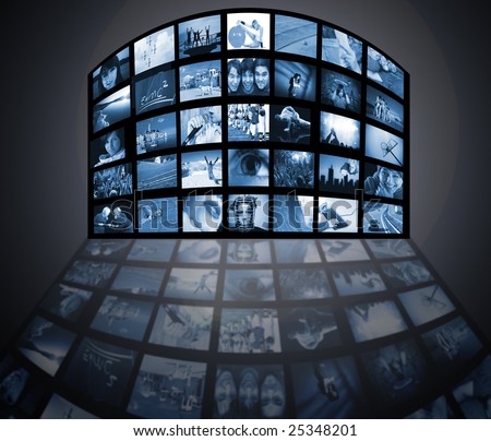 TV screens panel. Television media production technology