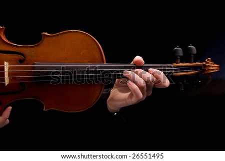Musician hold violin. Closeup on fingers. Classical music concept