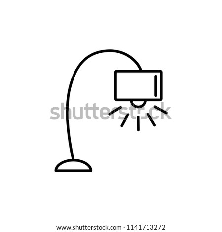Vector illustration of modern floor lamp. Line icon of standing light fixture. Home & office lighting. Torchiere. Isolated object on white background.
