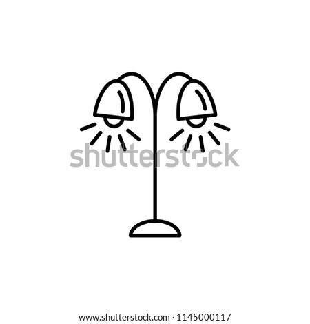 Vector illustration of tree floor lamp. Line icon of 2 light torchiere. Standing light fixture. Home & office lighting. Isolated object on white background.