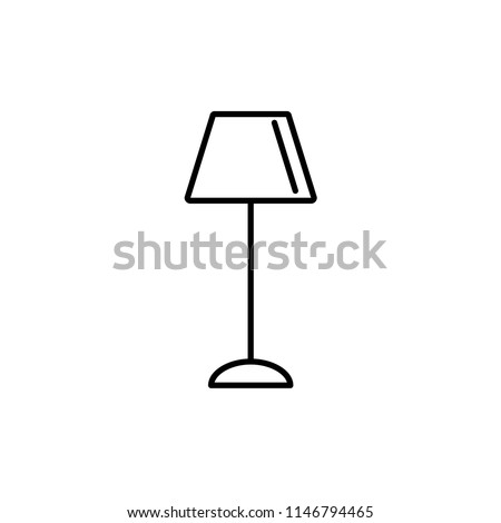 Vector illustration of classic floor lamp. Line icon of cottage torchiere. Standing light fixture. Home and office lighting. Isolated object on white background.