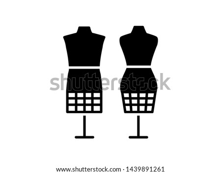 Male & female dressmaking mannequin with bottom cage. Sign of tailor dummy. Display bust, torso. Professional dress form. Flat icon. Black & white vector illustration