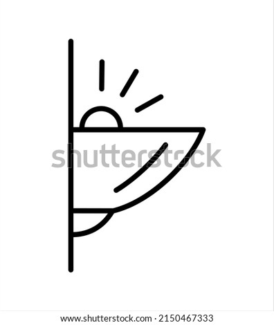 Modern half moon wall sconce. Vector line icon. Home interior decoration. Flush mounted wall light. Isolated object on white background