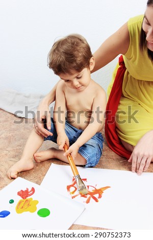 Creative child or Painting, Clever child, Creative process, Art school or mother and son, Happy child