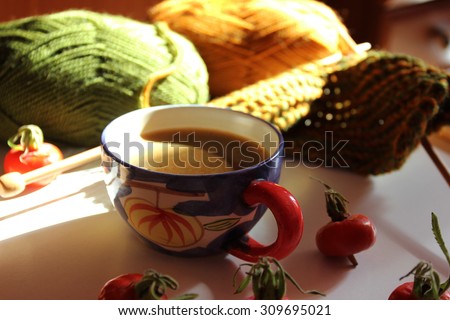 Cozy background or Cozy fall, Fall background, Coffee background, a Cup of coffee, Coffee cup, Good day, Happy life, Knitting, Knit texture, Autumn background, Cozy, Be happy, Lifestyle