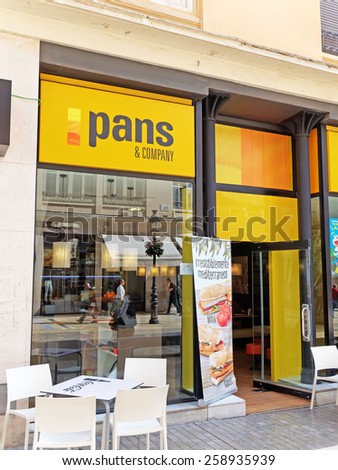 MALAGA, SPAIN - MARCH 01: Pans & Company fastfood restaurant in Malaga on March 01, 2015. It is an international with 550 locations in 11 countries, part of the Eat & Out group.