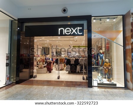 BUCHAREST, ROMANIA - SEPTEMBER 27, 2015.  Next store in Baneasa Shopping City, Bucharest. Next is a British multinational clothing, footwear and home products retailer, with around 700 stores.