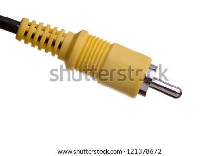 Close up of a video cable with plug,  isolated on white background