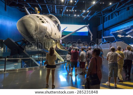 Cape Canaveral, Florida, USA - MARCH 20, 2015: NASA Kennedy Space Center Museum, Shuttle Atlantis, a quick walk around