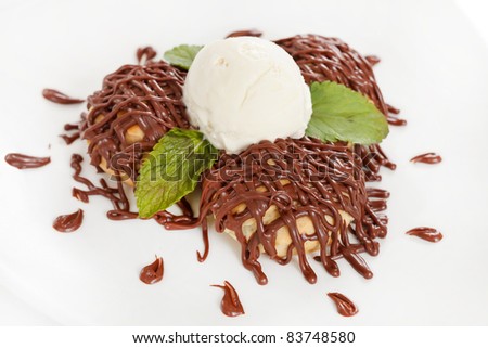 pastry with chocolate cream and ice cream