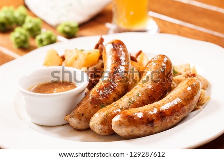 Similar – Image, Stock Photo Grilled nuremberger bratwurst. German sausages top view