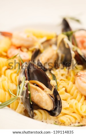 yummy italian pasta with seafood