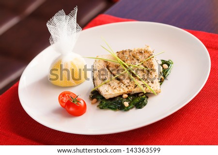 white fish with spinach