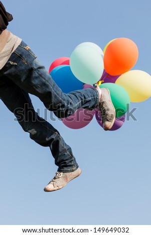 flying legs with balloons