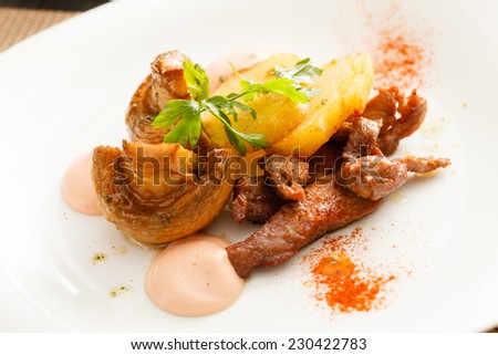 meat with potatoes and mushrooms