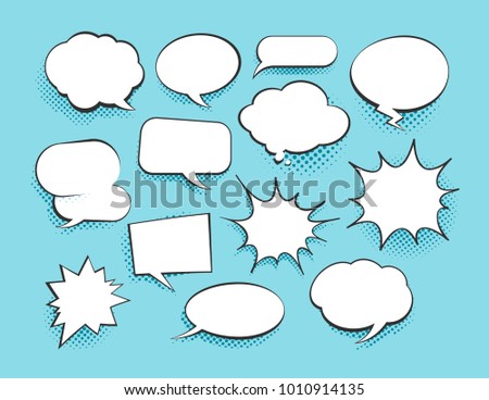 Set of comic art speech bubbles with halftone. Vector illustration