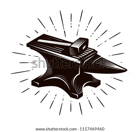 Blacksmith, forge. Anvil and hammer, vector illustration