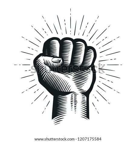 Raised up clenched fist. Sketch vector illustration