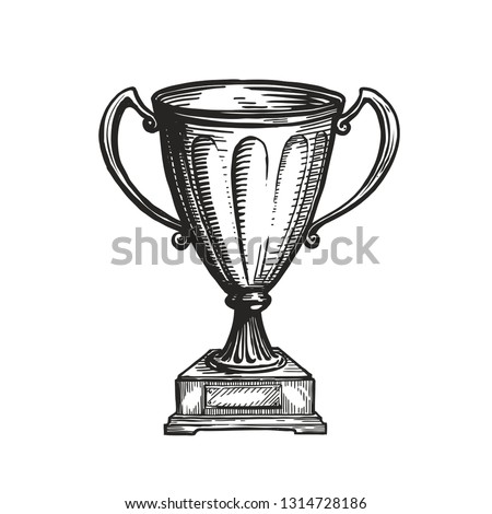 Winner trophy award. Win, winning, champion symbol. Hand drawn sketch vector illustration